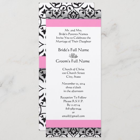 New Sizes Damask Swirls Wedding Invitation Kaart (Voorkant / Achterkant)