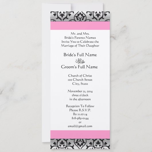 New Sizes Damask Swirls Wedding Invitation Kaart (Voorkant)