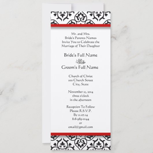 New Sizes Damask Swirls Wedding Invitation Kaart (Voorkant)