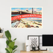 New Smyrna Beach Florida FL Old Travel Souvenir Poster (Thuiskantoor)