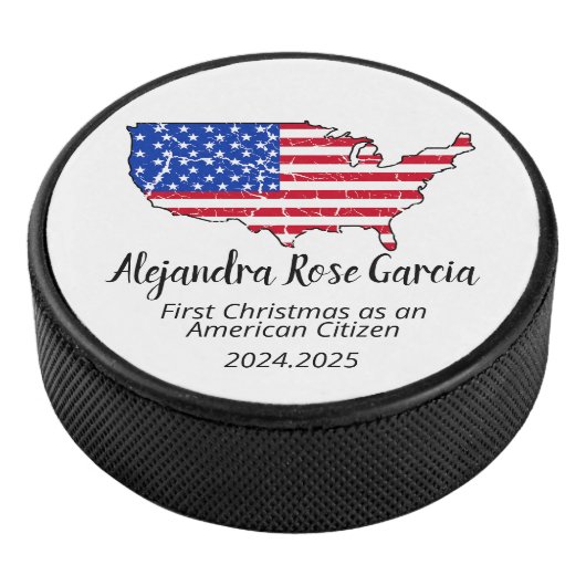 New U.S. Citizen – American Map Citizenship Day Hockey Puck (3/4)