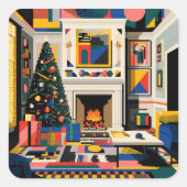 New Wave 1980s Pop Art Christmas Vierkante Sticker (Voorkant)