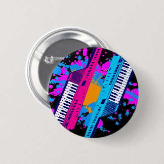 New Wave Vintage 80's Retro Keytar Neon Splatter Ronde Button 5,7 Cm
