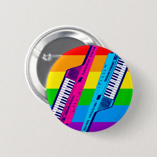 New Wave Vintage 80's Retro Keytar Rainbow Pin Ronde Button 5,7 Cm