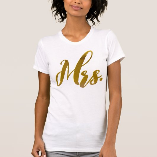 New Wife New Bride Mrs Metallic Gold Foil Text T-shirt (Voorkant)