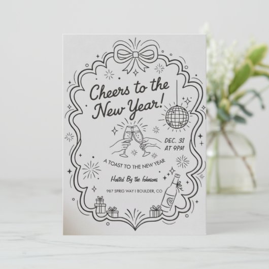 New Year 2026 Party Invitation Printable Kaart (Staand voorkant)