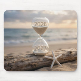 New Year 2027 Hourglass on Driftwood Log Muismat