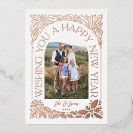 New Year Arch Holly Berry 3 Photo Collage Folie Feestdagenkaart