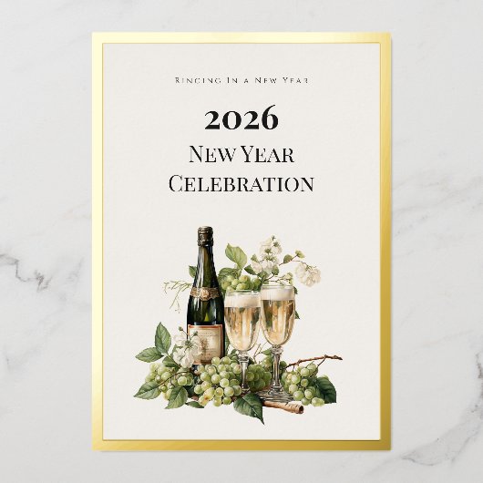 New Year Custom Foil Invitation Card | Elegant Folie Uitnodiging (Voorkant)