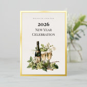 New Year Custom Foil Invitation Card | Elegant Folie Uitnodiging (Staand Voorkant)