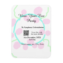 New year eve party scan QR RSVP name pink blue 