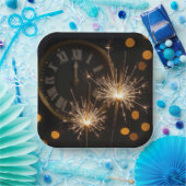 New Year Eve Sparklers On a Midnight Clock Papieren Bordje (Feest)