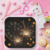 New Year Eve Sparklers On a Midnight Clock Papieren Bordje (Feest)