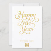 New Year gold script business logo Feestdagenkaart (Voorkant)