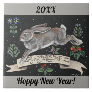New Year Good Wishes Hare Rabbit Tile Gift 2019 Tegeltje
