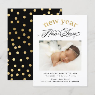 New Year New Love Birth Foto kondiging Feestdagenkaart