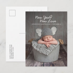 New Year New Love Holiday Birth Baby Foto Aankondigingskaart