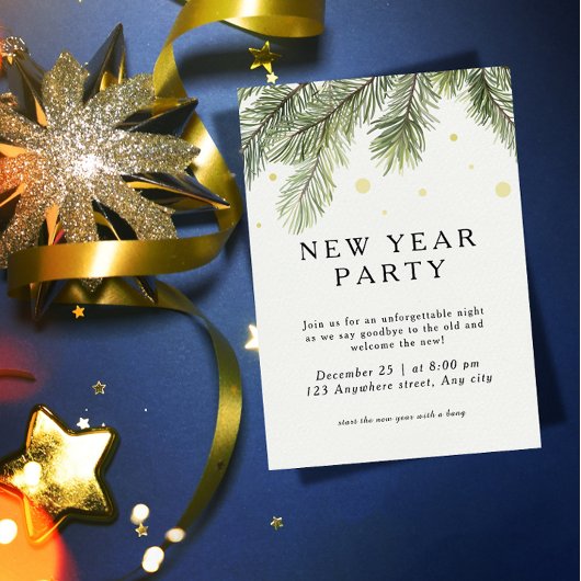 New Year Party Invitation | Pine Branch Festive 