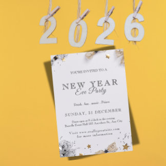 New Year’s Eve Party Invitation | Festive Gold Kaart