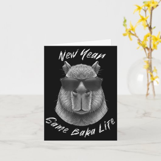 New Year Same Baka Life Capybara Joke  Kaart (Gele Bloem)