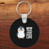 New Year Same Baka Life Funny Penguin Anime Style Sleutelhanger (Voorkant)