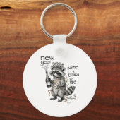 New Year Same Baka Life Funny Raccoon New Year's E Sleutelhanger (Voorkant)