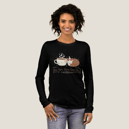 New Year Same Cozy Vibes Cat Coffee Cup T-Shirt (Voorkant)