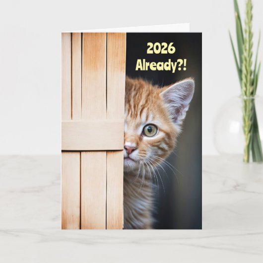 New Years Cute Funny 2026 Ginger Orange Kitten Kaart (Voorkant)