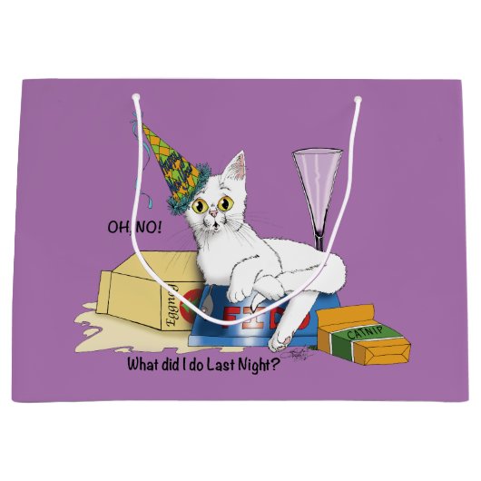 New Years Eve Cat Grappig Groot Cadeauzakje (Voorkant)