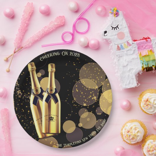 New Year's Eve Champagne Zwart Goud Papier Bord (Feest)