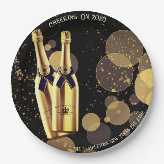 New Year's Eve Champagne Zwart Goud Papier Bord (Voorkant)