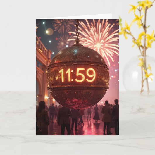 New Year's Eve Countdown Clock with Fireworks Kaart (Gele Bloem)