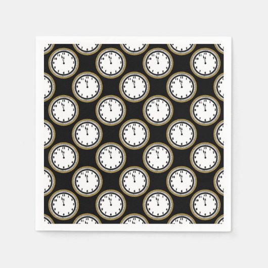 New Years Eve klok party papieren servetten (Voorkant)