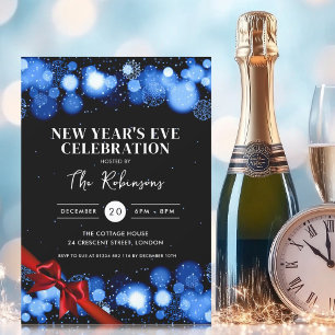 New Years Eve Navy Black Winter Wonder Red Bow Kaart