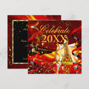 New Years Eve Party Celebration Champagne Red Gold Kaart