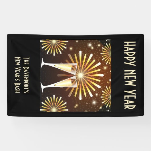 New Years Eve Party (Champagne en Fireworks) Spandoek (Horizontaal)
