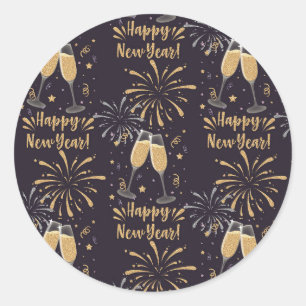 New Years Eve Party Champagne Fireworks Ronde Sticker