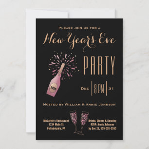 New Year's Eve Party Champagne Gold Black Pink Kaart