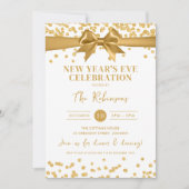 New Years Eve Party Gold Glitter Confetti & Bow Kaart (Voorkant)