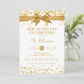 New Years Eve Party Gold Glitter Confetti & Bow Kaart (Staand voorkant)