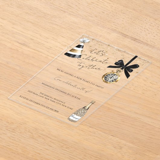 New Year's Eve Party Gold Glitzy Sparkle Acryl Uitnodigingen (Laagn)