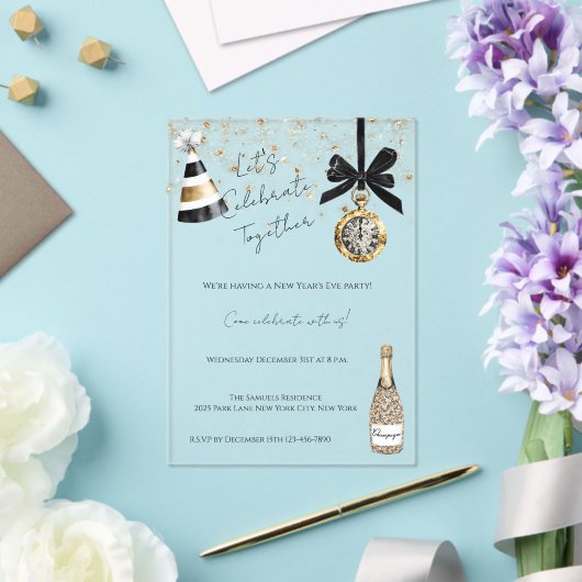 New Year's Eve Party Gold Glitzy Sparkle  Acryl Uitnodigingen (Insitu (Huwelijk))