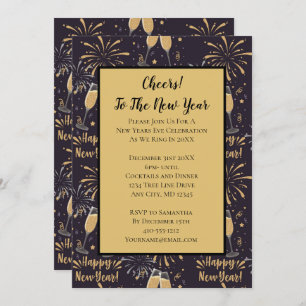 New Years Eve Party Invitation Champagne Fireworks Kaart