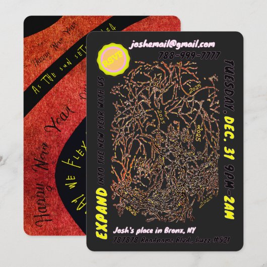 NEW YEAR'S EVE PARTY invite & platte vakantiekaart Feestdagenkaart (Voorkant / Achterkant)