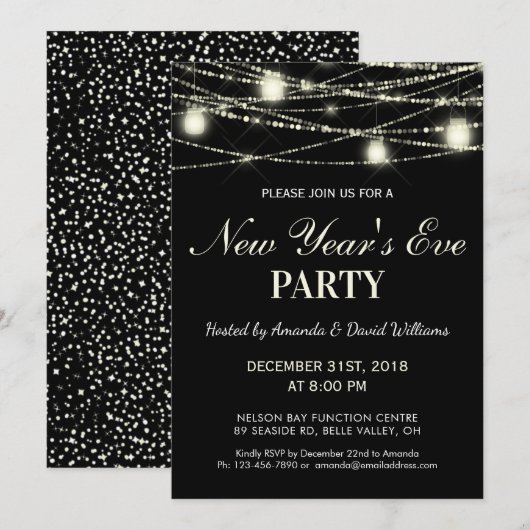 New Years Eve Party String Lights Jars Zwart Kaart (Voorkant / Achterkant)