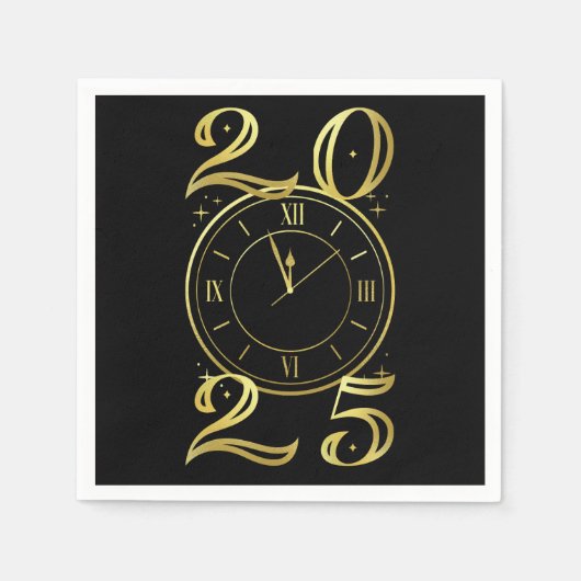 New Years Eve Party Zwart en Gouden Papieren Serve Servet (Voorkant)