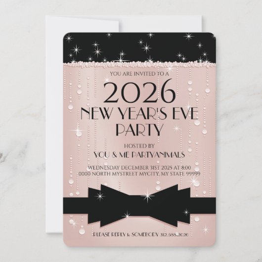 New Year's Eve Pink Champagne Bubbles Invitation (Devant)