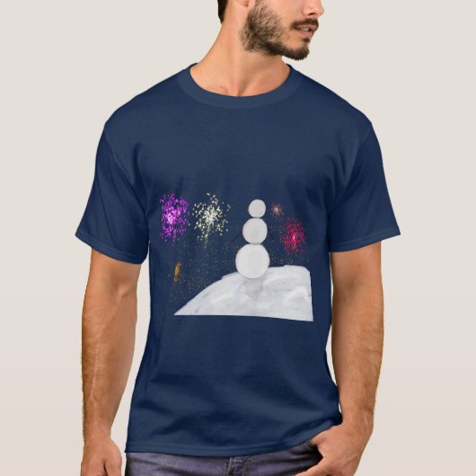 New Year's Eve Snowman and Fireworks T-Shirt (Devant)