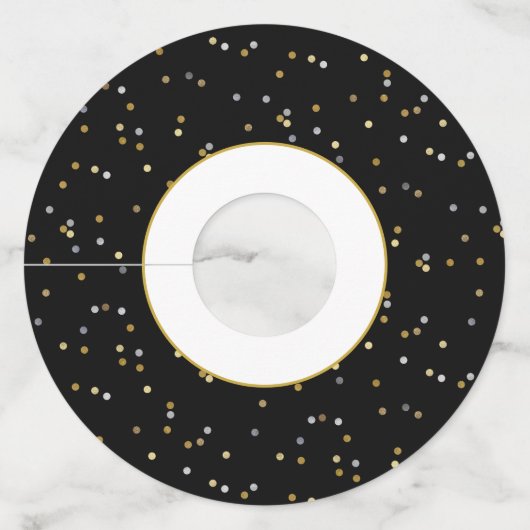 New Years Gold Silver Glitter Sparkle Confetti Wijnglaslabel (Voorkant)