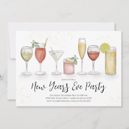 New Years Party Champagne Waterverf QR Code Event Kaart (Voorkant)